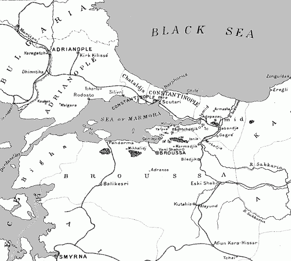 1916: Eastern Thrace, Smyrna, Adrianople, Balikesri, Constantinople, Broussa, Kios (Gemleyik) and Ismid.