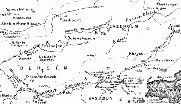 1916: Gumushkhana, Harpout, Erzindjan, Erzeroum, Moush, Bitlis and Alashkerd.