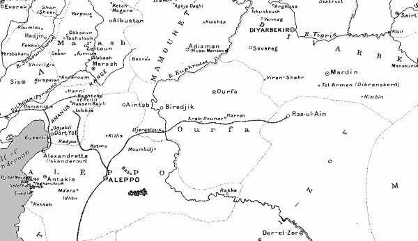 1916: Sis, Alexandretta, Antakia, Marash, Aleppo, Ourfa, Diyarbekir, Der-el-Zor and Mardin.