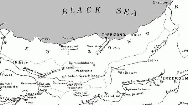 1916: Sivas, Kerasond, Shabin Kara-Hissat, Gumushkhana, Erzindjan, Trebizond, Riza, Erzeroum and Baatoum.