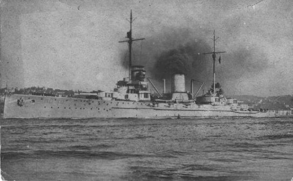 Battleship Goeben. Germany faked its sale to Turkey. German officers and sailors opperated it.