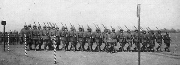 Turkish infantry, drilled by German instructors.