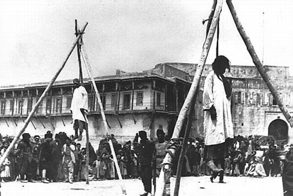 Christian leaders hanged. One of the first steps of the Genocides perpetrated by the Turks.