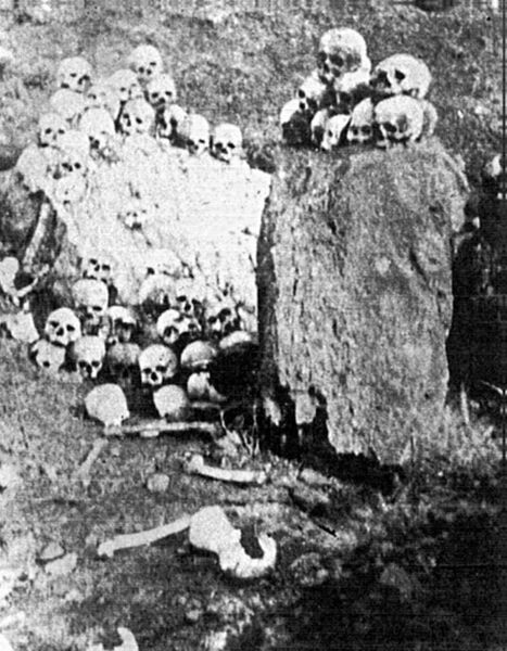 Piles of skulls of Christians massacred by the Turks.