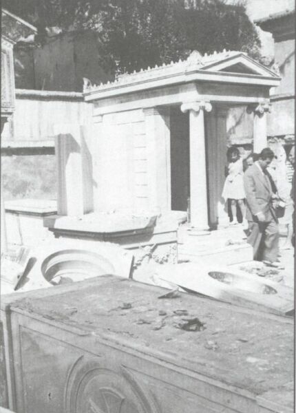 Desecrated tombs of benefactors.