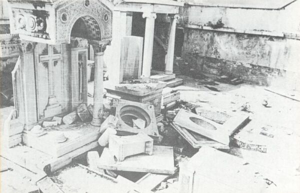 Destroyed graves at the cemetery of Sisli.
