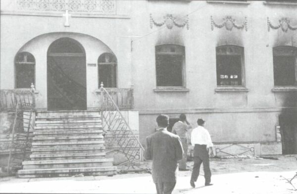 The burnt reception hall of the Church of Zoodochos.