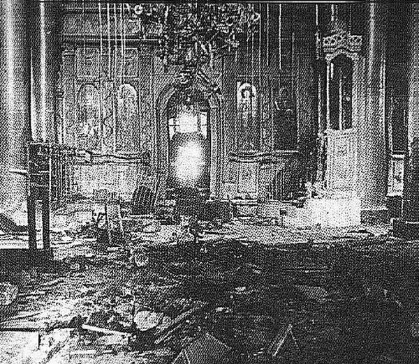 Looting and destruction in front of the Altar, in the Monastery of Zoodochos.