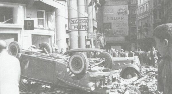 Cars of Hellenes and goods of Hellenic shops destroyed by the Turks at Pera.
