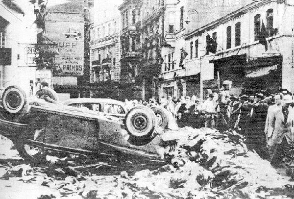 Cars of Hellenes and goods of Hellenic shops destroyed by the Turks. Another view.