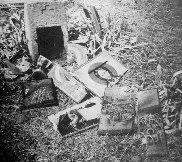 Chapel of Saint Anne in the village of Agridia, vandalized by the Turks. The Hellenic churches of the islands were looted and destroyed.