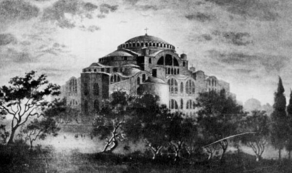 Constantinople. A painting shows Saint Sophia before to be turned into a Mosque.
