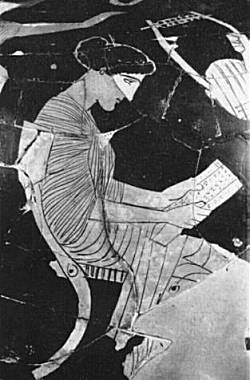 Sappho reading her book (From an Athenian vase 5th c. BC)